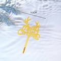 Golden acrylic Merry Christmas cake topper with antlers and 9.5cm width dimension - Standard Spec / Style A Gold Reindeer Merry Christmas