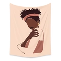 Minimalist bohemian wall tapestry featuring abstract African woman figure on pink backdrop - LC-01 / 73X95CM (Brushed Fabric)