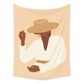 Bohemian abstract female portrait tapestry in minimalist beige and brown design - LC-10 / 73X95CM (Brushed Fabric)