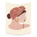 Bohemian tapestry featuring abstract female portrait with red headscarf and gold earrings - LC-12 / 73X95CM (Brushed Fabric)