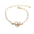 Gold Cuban bracelet with ECG heart arrow pendant and colorful zircon stones for women - Gold Heart ECG