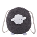 Plush lamb wool cartoon sheep shoulder bag for kids with 3D ears and rope strap - Grey Sheep