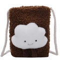 Sac bandoulière marron en polaire avec motif nuage blanc mignon et bandoulière tressée - Fauve