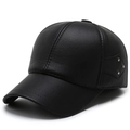 Men's black leather baseball cap with silver rivets and ear protection for winter - Adjustable / Black with Side Rivets