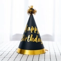 Elegante cappello da festa nero e oro Happy Birthday con pompon dorato sopra - Nero Happy Birthday con Bordo Dorato