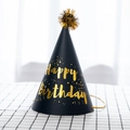 Cappello festa nero in carta con stampa Happy Birthday dorata e pompon in oro - Nero a Pois Happy Birthday