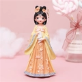 Cute girl figurine in orange Hanfu with blue trim and floral headpiece - 808-3 Medium Yellow Dress with Fan