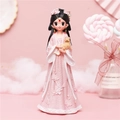 Pink hanfu girl figurine holding a golden kitten with embossed dress details - 808-2 Large Pink Dress with Cat