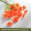 Artificial sunset red daisy spray with 5 blooms and green leaves, 53cm long - 5-Head Sunset Red Single Branch