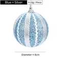 Pallina di Natale da 8cm blu e argento con glitter e motivo a onde per l'albero - 8cm/pz/10g / Blu
