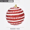 Pallina di Natale rossa con perle bianche, decorazione festiva glitterata da 8 cm - Riga Orizzontale / Rosso