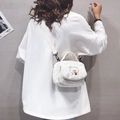 Cute white faux lamb wool crossbody bag with cartoon bear embroidery and strap - White
