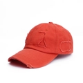 Vintage orange distressed baseball cap with ripped holes and adjustable cotton soft top - Adjustable / Orange