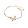 Vergoldetes Hip-Hop-Schmetterlingsarmband mit bunten Zirkonia und Büroklammerkette - 19mm / Goldener Schmetterling (Typ B)