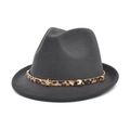 Donkergrijze wollen fedora hoed met brede rand, luipaardband en gouden sterren - M (56-58cm) / donkergrijs