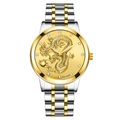 Business quartz watch with golden dragon relief and diamond-set dial on two-tone steel band - Gold Dial Two-Tone Case Two-Tone Strap