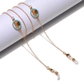 Punk style gold eyewear chain with turquoise crown pendants and silicone ends - Gold Crown Turquoise Style