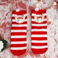 Red and white striped Christmas socks with 3D plush Santa Claus for New Year - One Size / Standard / Red White Striped Santa