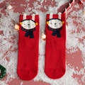 Red Christmas knit socks featuring a 3D cartoon bunny with a scarf on a snowy background - One Size / Standard / Long-Eared Rabbit