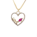 Collana a cuore in oro con micro-zirconi e pietra preziosa rossa con scritta LOVE - LOVE Catena Veneziana Oro
