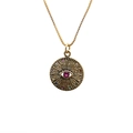 Gouden ketting met boze oog hanger, gekleurde zirkonia en stralend zonnemotief - doos ketting / Goud