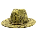 Chapeau fedora jaune classique avec imprimé serpent noir et ruban métallique décoratif - M (56-58cm) / Vert