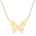 Detailed close-up of hollow butterfly pendant in polished gold stainless steel finish - Rounded Hollow Butterfly (773) / Gold