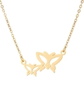 Macro detail of gold butterfly pendant on stainless steel O-chain with shiny finish - Double Butterfly Style (774) / Gold