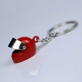 Red miniature motorcycle helmet keychain with silver flip-up visor and metal chain - Red Helmet