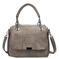 Borsa Boston grigia in pelle scamosciata con cuciture a quadri e tracolla regolabile - Grigio