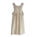 Plus size beige cotton pinafore apron with wide straps and side ties for florists - Oatmeal