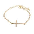 Gold Cuban hip hop cross bracelet with micro-pave zircons and adjustable paperclip chain - Gold (Cross Pendant)