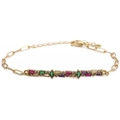 Adjustable golden Cuban hip-hop bracelet with colorful rectangular zircon stones and small diamonds - Colorful Strip A