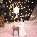 Traditional Chinese girl figurine wearing pink Hanfu holding a warm glowing lantern - 808-25 Lady Playing Chess with Lantern