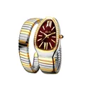 Serpentine silver and gold watch with red sunray dial and sparkling diamond-set bezel - Two-tone Gold Red Dial