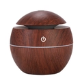 Mini spherical humidifier with a dark wood grain finish and white power touch icon - Mushroom / Dark Wood Grain