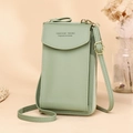 Crossbody light green phone bag in PU leather with adjustable strap and front pocket - Light Green