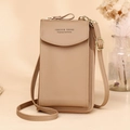 Vertical khaki crossbody phone bag with fine lychee texture and adjustable strap - Khaki