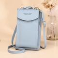 Light blue crossbody phone bag with adjustable strap and textured vegan leather - Sky Blue