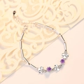 Elegante bracciale quadrifoglio in argento S925 con zircone viola e catena stile bambù - Argento 925 / Zirconia Viola