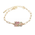 Golden paperclip chain bracelet with rainbow zircon LOVE charms and lobster clasp - Love Heart