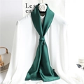 Deep green long skinny silk scarf tied over white shirt collar for elegant styling - Dark Green
