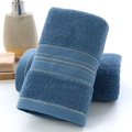 Absorbent navy blue cotton towel featuring elegant gold stripes for bathroom decor - Gold Thread Indigo Blue / 34*74cm
