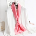 Pink silk skinny scarf tied on a white shirt with sunglasses and a stylish handbag - Pink