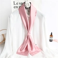 Pink satin skinny scarf tied on white shirt collar with elegant glossy finish - Dusky Pink