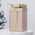 Champagne gold matte Christmas gift box ornament with glitter ribbon and bow, 40cm height - Large Size Glitter (Champagne)