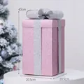 Pink matte Christmas gift box with silver glitter bow ornament 40x20.5cm for decor - Large Size Glitter (Pink)