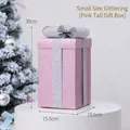 Caja de regalo de Navidad rosa mate con lazo plateado brillante y altura 30 cm - 30x15.5x15.5cm / Tamaño Pequeño Purpurina (Rosa)