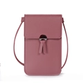 Dusty pink PU leather phone crossbody bag with rabbit ear detail and metal clasp - Deep Pink