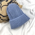 Light blue ribbed knit beanie with cuffed design for winter warmth and soft texture - M (56-58cm) / Blue